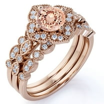 JeenMata 1.50 Carat Round Brilliant Cut created morganite Antique Trio Bridal Set in 18k Rose Gold over Silver
