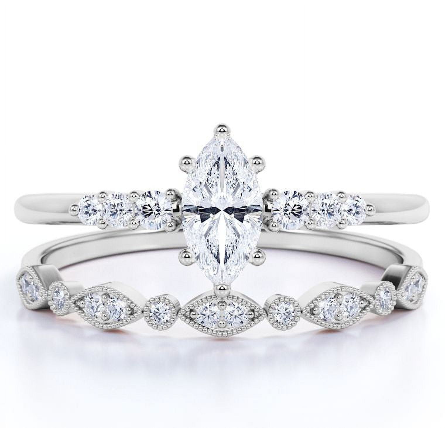 JeenMata 1.50 Carat Marquise Cut CZ Wedding Ring Set, 18k White Gold ...