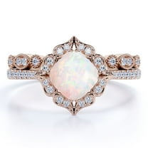JeenMata 1.50 ct Cushion Cut Rainbow Opal and Moissanite Engagement Ring Set in 18K Rose Gold over Silver