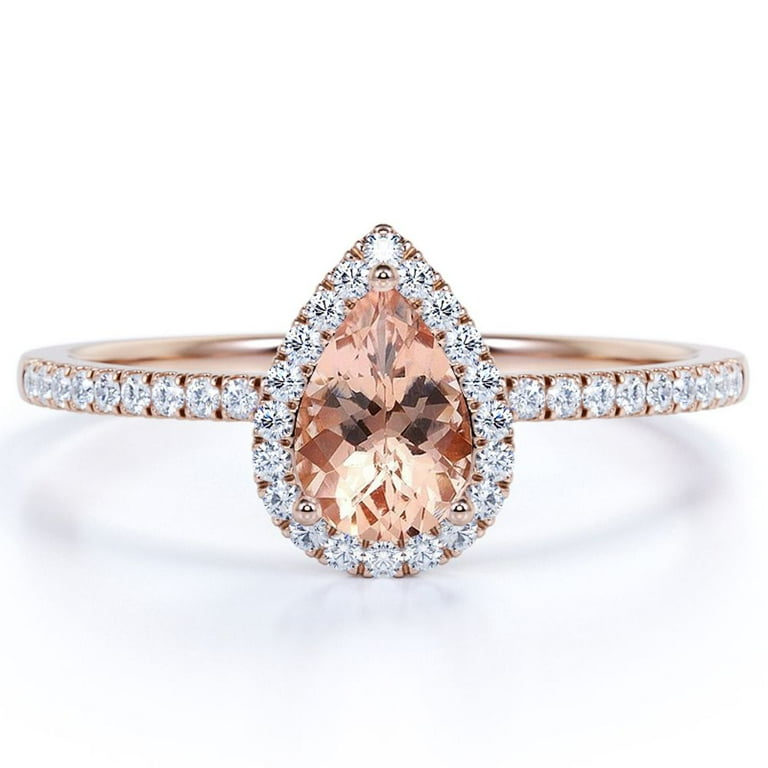JeenMata ct Pear Shaped Lab Created Morganite with Moissanite