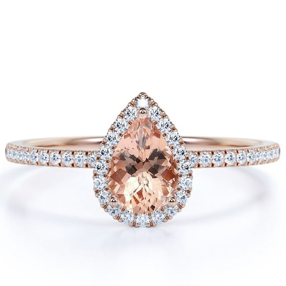 JeenMata 1.25 ct Pink created morganite Pear Shaped Engagement Ring in 18K Rose Gold over Silver