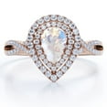 thumbnail image 1 of JeenMata 1.75 Carat Almond Shape Rainbow Moonstone and Moissanite - Dual Cluster - Pave Twisted Band - Engagement Ring - 18K Rose Gold Plating over Silver, 1 of 6