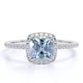 thumbnail image 1 of JeenMata 1.75 Carat Cushion Cut Created Aquamarine and Moissanite Halo Engagement Ring in 18k White Gold over Silver, 1 of 6