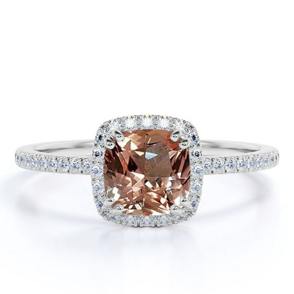 JeenMata 1.75 Carat Cushion Cut Lab Morganite Engagement Ring in 18K White Gold Over Silver