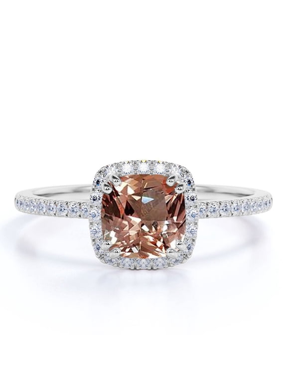 1.75 Carat Cushion Cut Lab Morganite Engagement Ring in 18K White Gold Over Silver