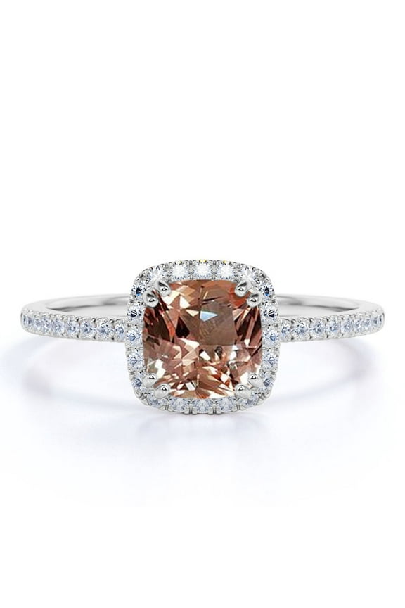 1.75 Carat Cushion Cut Lab Morganite Engagement Ring in 18K White Gold Over Silver