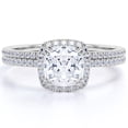 thumbnail image 1 of JeenMata 1.75 Carat Cushion Cut Moissanite Bridal Ring Set in 18k White Gold Over Silver, 1 of 7
