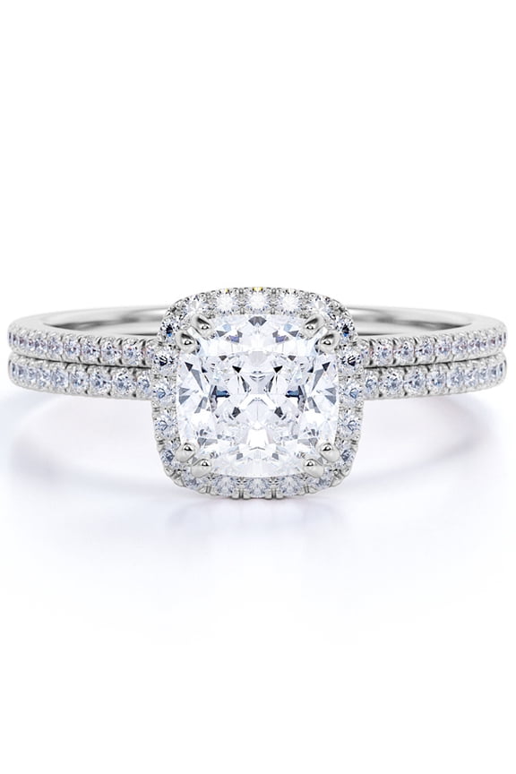 1.75 Carat Cushion Cut Moissanite Bridal Ring Set in 18k White Gold Over Silver