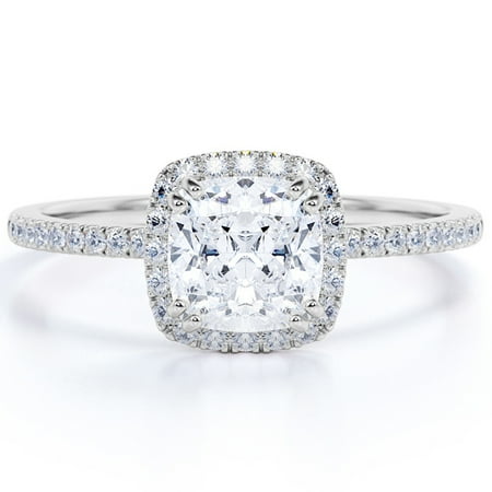 JeenMata 1.75 Carat Cushion Cut Moissanite Engagement Ring in 18k White Gold Over Silver Flawless Ring