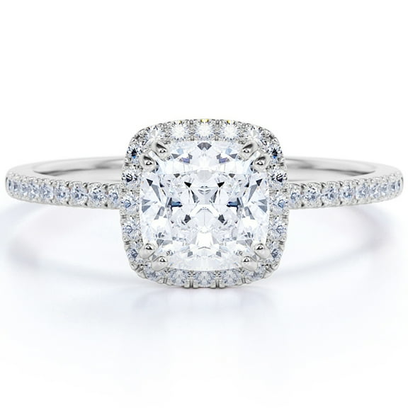 JeenMata 1.75 Carat Cushion cut Moissanite Halo Wedding Ring in 18k White Gold Over Silver