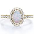 thumbnail image 1 of JeenMata 1.75 Carat Egg Shape Ethiopian Opal and Moissanite - Pave Set - Double Halo Cluster Engagement Ring - 18K Yellow Gold Plating over Silver, 1 of 7