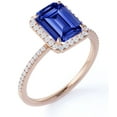 thumbnail image 1 of JeenMata 1.75 Carat Emerald Cut Cornflower Simulated Sapphire Engagement Ring in 18k Rose Gold over Silver, 1 of 6