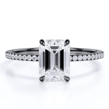 JeenMata 1.75 Carat Emerald cut Solitaire Engagement Ring in 18K Black Gold Over Silver