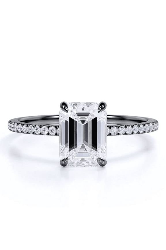 3.25 Carat Emerald cut Solitaire Engagement Ring in 18K Black Gold Over Silver