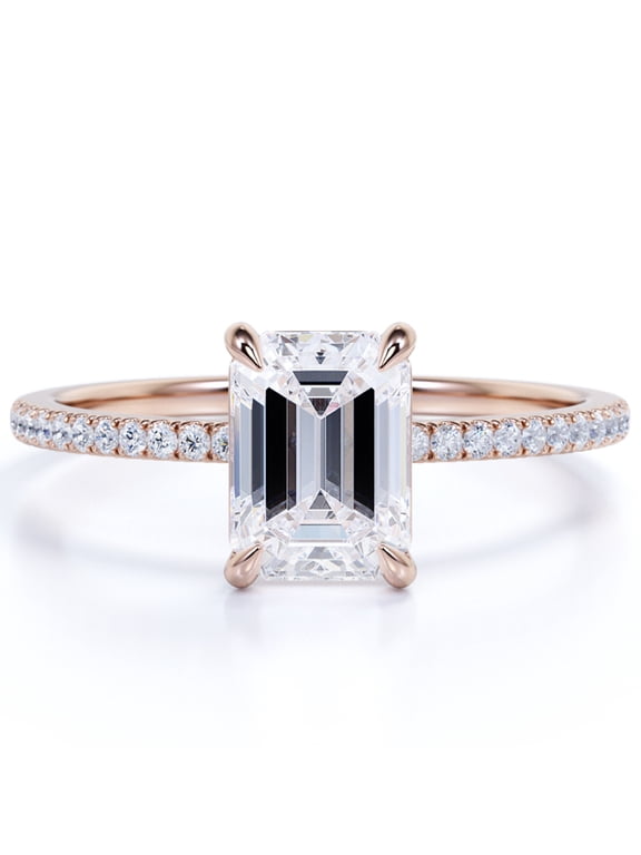3.25 Carat Emerald cut Solitaire Engagement Ring in 18K Rose Gold Over Silver