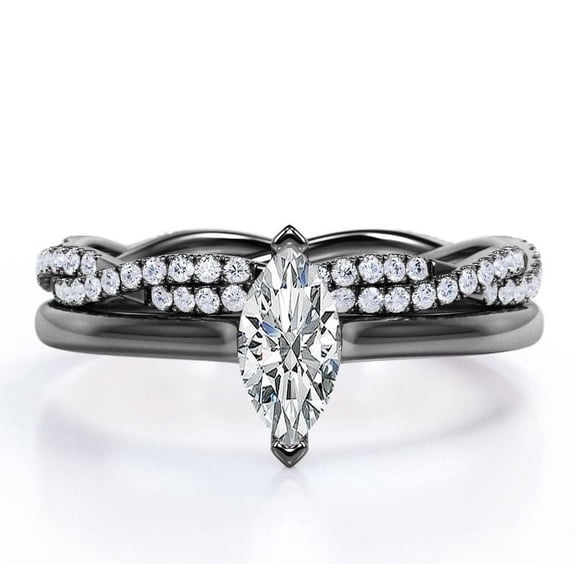 JeenMata 1.75 Carat Marquise Cut Solitaire Engagement Ring with Infinity Wedding Band Bridal Set in 18K Black Gold Plating over Silver