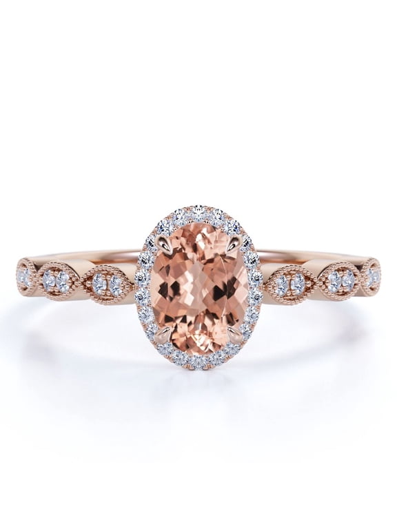 1.75 Carat Oval Cut Created Morganite and Moissanite Engagement Ring in 18K Gold Over Sterling Silver