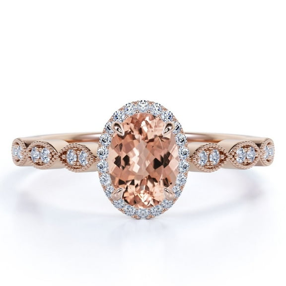 JeenMata 1.75 Carat Oval Cut Created Morganite and Moissanite Engagement Ring in 18K Gold Over Sterling Silver