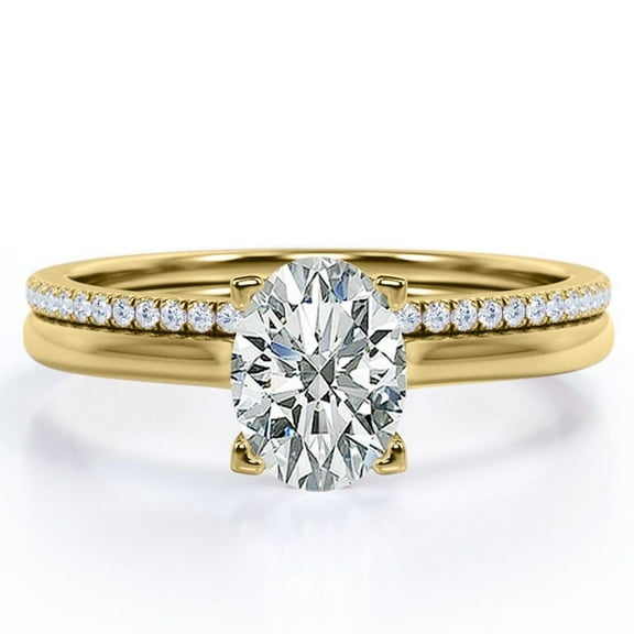 JeenMata 1.25 Carat Oval Cut - Pave Accented Shank - Prong - Wedding Ring Set - 18K Yellow Gold Plating over Silver (CUSTOMIZE YOUR WEDDING RING BAND)