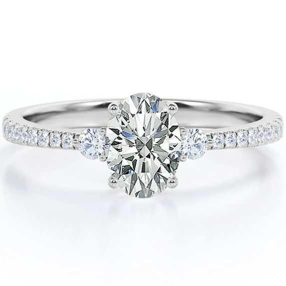 JeenMata 1.25 Carat Oval cut Moissanite and Diamond Solitaire Engagement Ring in 10k White Gold