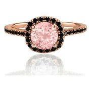 JeenMata 1.75 Carat Peach Pink created morganite (Round cut created morganite) and Black Diamond Engagement Ring in 10k Rose Gold for Women