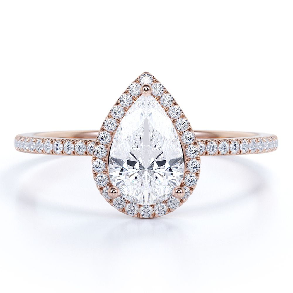 JeenMata 1.75 Carat Pear Cut Engagement Ring - Wedding Ring - Halo Ring ...