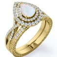 thumbnail image 1 of JeenMata 1.75 Carat Pear-Shaped Sunset Opal and Moissanite - Double Halo Pave Set - Crossover Filigree Wedding Ring Set - 18K Yellow Gold Plating over Silver, 1 of 7