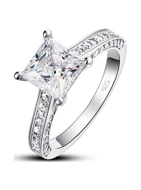 JeenMata 1.75 Carat Princess Cut Moissanite Engagement Ring - Bridal Set - Pave Ring - Promise Ring - 18k White Gold Over Silver