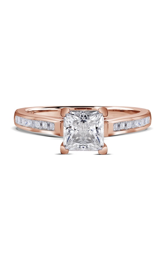 2.25 Carat Princess Cut Wedding Ring - Promise Ring - Pave Channel Ring - Prong Ring - Engagement Ring - 18K Rose Gold Plating over Silver