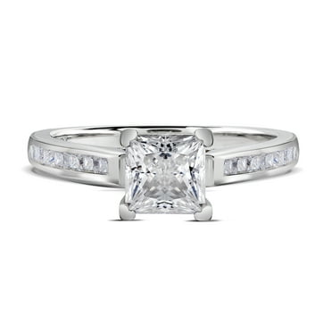 JeenMata 1.75 Carat Princess Cut Wedding Ring - Promise Ring - Pave Channel Ring - Prong Ring - Engagement Ring - 18K White Gold Plating over Silver