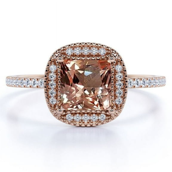 JeenMata 1.75 Carat Princess cut created morganite and Moissanite Engagement Ring in 18k Gold Over Sterling Silver