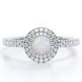 thumbnail image 1 of JeenMata 1.75 Carat Round Cut Australian Opal and Moissanite - Double Halo - Pave Setting Engagement Ring - 18K White Gold Plating over Silver, 1 of 7