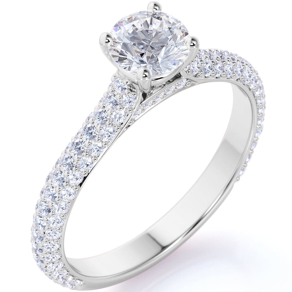 JeenMata 1.75 Carat Round Cut Moissanite Engagement Ring - Classic Engagement Ring - Cluster Ring - 18k White Gold Over Silver