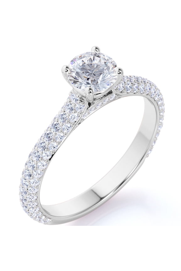 1.75 Carat Round Cut Moissanite Engagement Ring - Classic Engagement Ring - Cluster Ring - 18k White Gold Over Silver