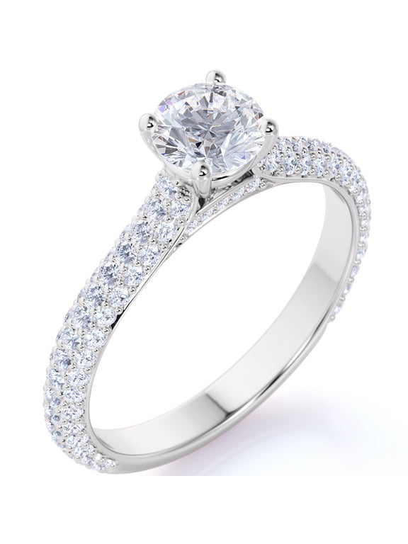 1.75 Carat Round Cut Moissanite Engagement Ring - Classic Engagement Ring - Cluster Ring - 18k White Gold Over Silver