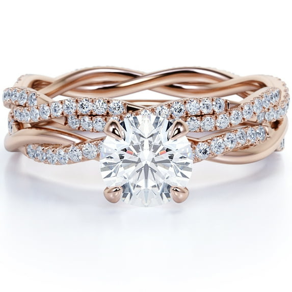 JeenMata 1.75 Carat Round Cut Moissanite Bridal Ring Set in 18k Rose Gold Over Silver Celebrity Ring