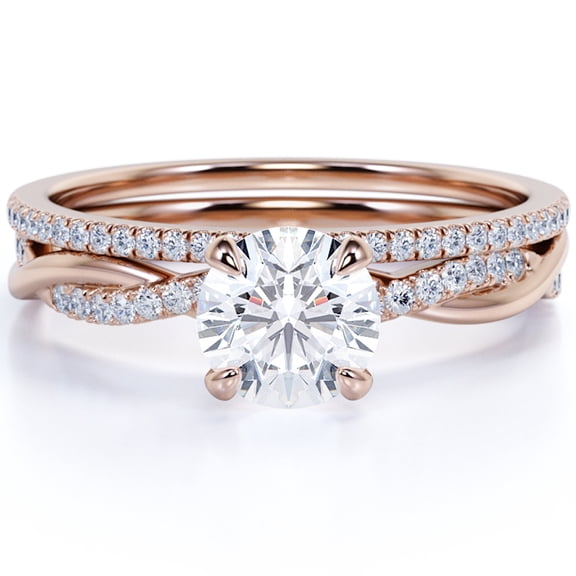 JeenMata 1.75 Carat Round Cut Moissanite Bridal Set in 18k Rose Gold Over Silver Celebrity Ring