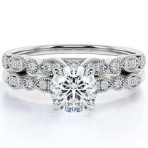 JeenMata 1.75 Carat Round Cut Moissanite Wedding Ring Set in 18k White Gold Over Silver Handmade