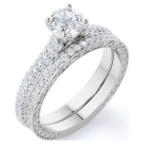 JeenMata 1.75 Carat Round Cut Moissanite Wedding Set - Bridal Set - Two Row Ring - Cluster Ring - 18k White Gold Over Silver