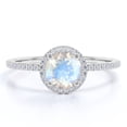 thumbnail image 1 of JeenMata 1.75 Carat Round Faceted Blue Moonstone and Moissanite Halo Engagement Ring in 18k White Gold over Silver, 1 of 6
