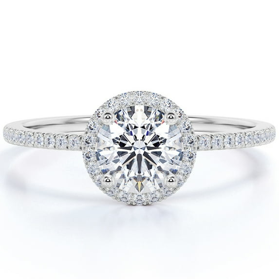 JeenMata 1.75 Carat Round cut Moissanite Halo Wedding Ring in 18k White Gold Over Silver
