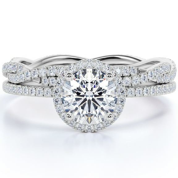 JeenMata 1.75 Carat Round cut Moissanite Wedding Set in 18k White Gold Over Silver