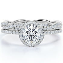 JeenMata 1.75 Carat Round cut Moissanite Wedding Set in 18k White Gold Over Silver