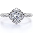 thumbnail image 1 of JeenMata 1.75 Carat Round cut Moissanite and Diamond Halo vintage art deco Engagement Ring in 10k White Gold, 1 of 7
