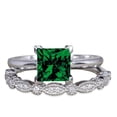 thumbnail image 1 of JeenMata 1.75 Carat Square Cut Ethiopian Emerald Handmade Wedding Ring Set in 18k White Gold over Silver, 1 of 7