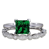 JeenMata 1.75 Carat Square Cut Ethiopian Emerald Handmade Wedding Ring Set in 18k White Gold over Silver