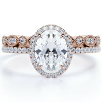 JeenMata 1.75 Carat antique art deco oval cut Moissanite Wedding Set in 18k Rose Gold Over Silver
