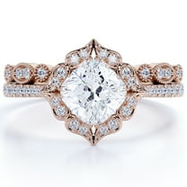 JeenMata 1.75 Carat art deco antique Round cut Moissanite Wedding Ring Set in 18k Rose Gold Over Silver