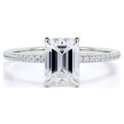 JeenMata 1.75 Carat emerald cut Moissanite Solitaire Engagement Ring in 18k White Gold Over Silver