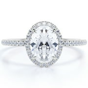JEENMATA 1.75 Carat oval cut Moissanite Halo Engagement Ring in 18k White Gold Over Silver